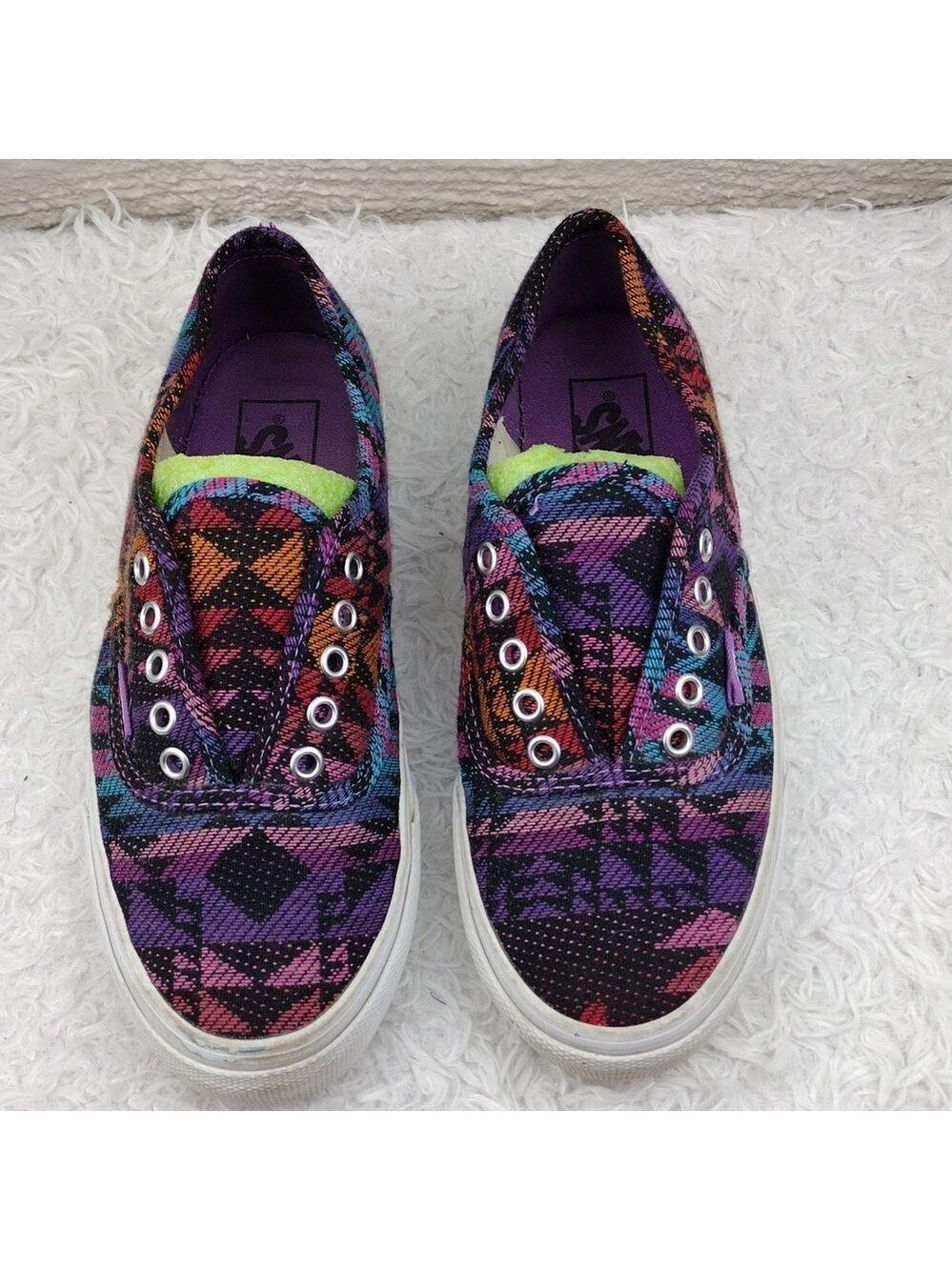 Vans Off The Wall Purple Geometric Fabric Upper Lace Less Low Top Sneaker Shoe - Picture 3 of 16